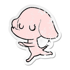 distressed sticker of a cute cartoon elephant