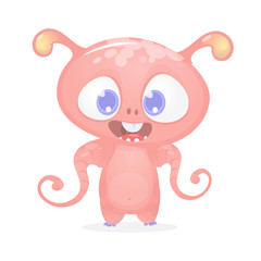 Cute tiny baby monster with tentaces. Cartoon illustration