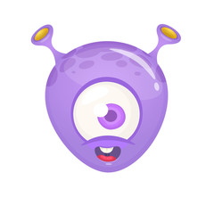 One eyed alien cartoon illustration isolated. Alien head icon