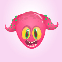Caroon funny horned monster head. Vector illustration
