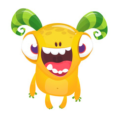 Cute cartoon excited smiling monster. Vector alien character. Isolated