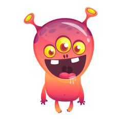 Cartoon Character Funny Alien with thee eyes. Vector Illustration Isolated