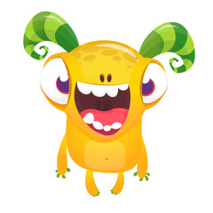 Cute cartoon excited smiling monster. Vector alien character. Isolated