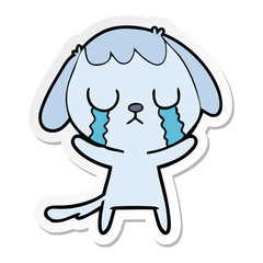 sticker of a cute cartoon dog crying