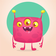 Funny alien cartoon with three eyes. Design for print, stickers