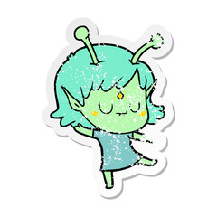 distressed sticker of a cartoon alien girl