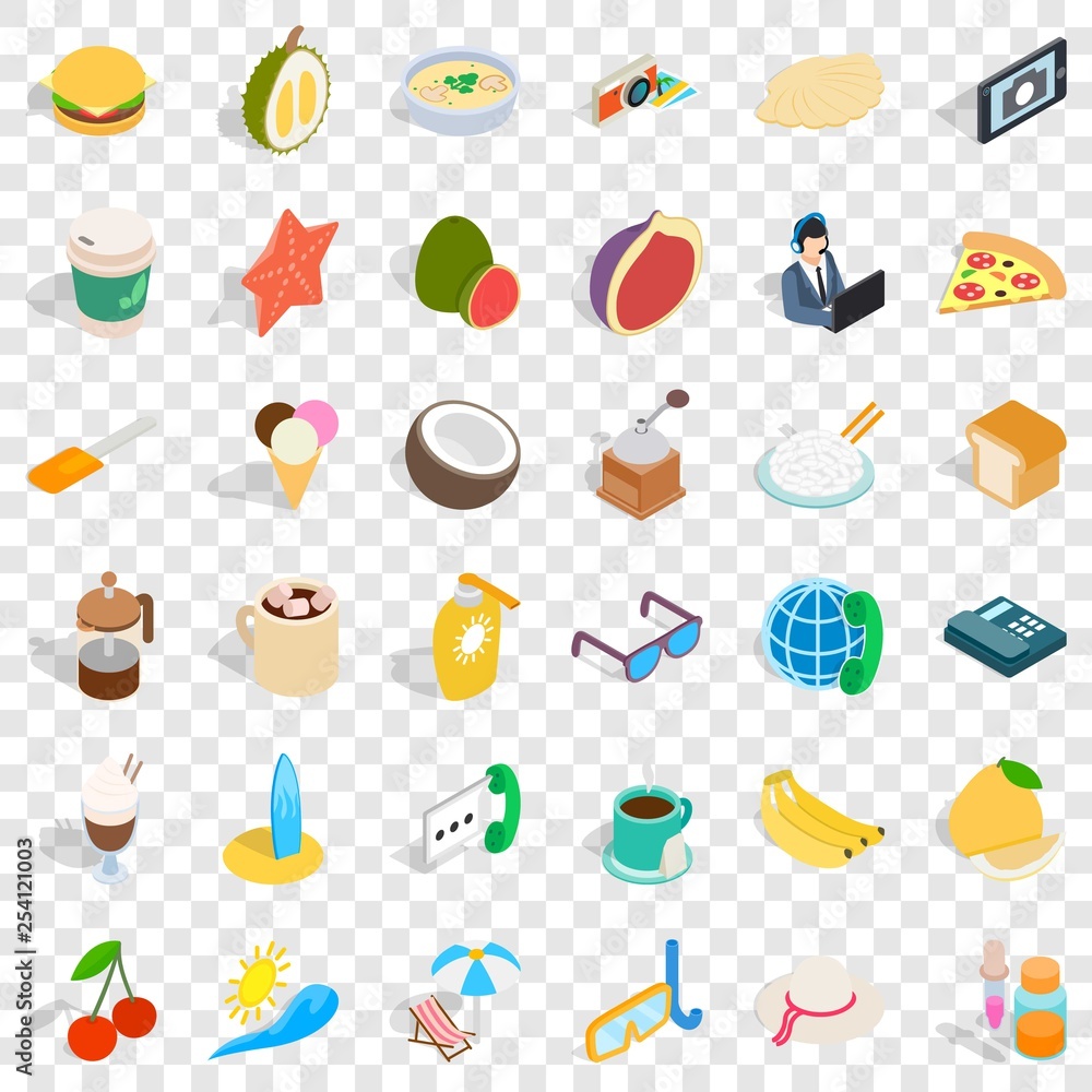 Poster one breakfast icons set. isometric style of 36 one breakfast vector icons for web for any design