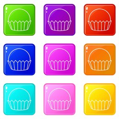 Cupcake icons set 9 color collection isolated on white for any design