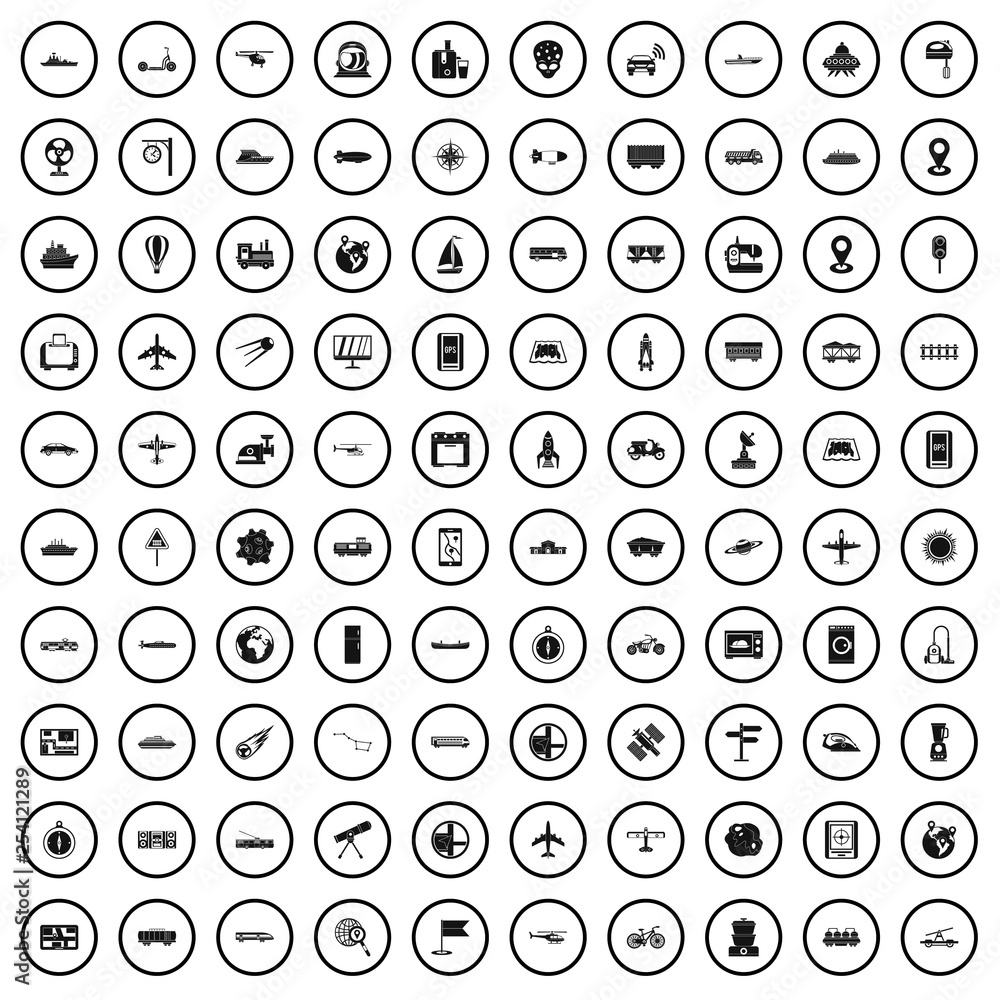 Poster 100 technology icons set in simple style for any design vector illustration