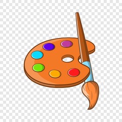 Art palette with paint brush icon in cartoon style on a background for any web design 