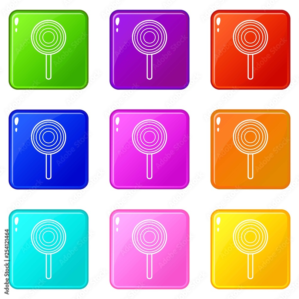Poster lollipop icons set 9 color collection isolated on white for any design