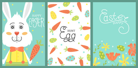 Fototapeta na wymiar Set of cute vector Easter card. Easter eggs, spring holiday. Greeting card