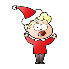 gradient cartoon of a man gasping in surprise wearing santa hat
