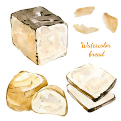 Hand painted watercolor bread isolated on white background
