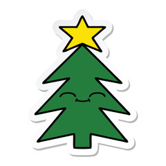 sticker of a cute cartoon christmas tree