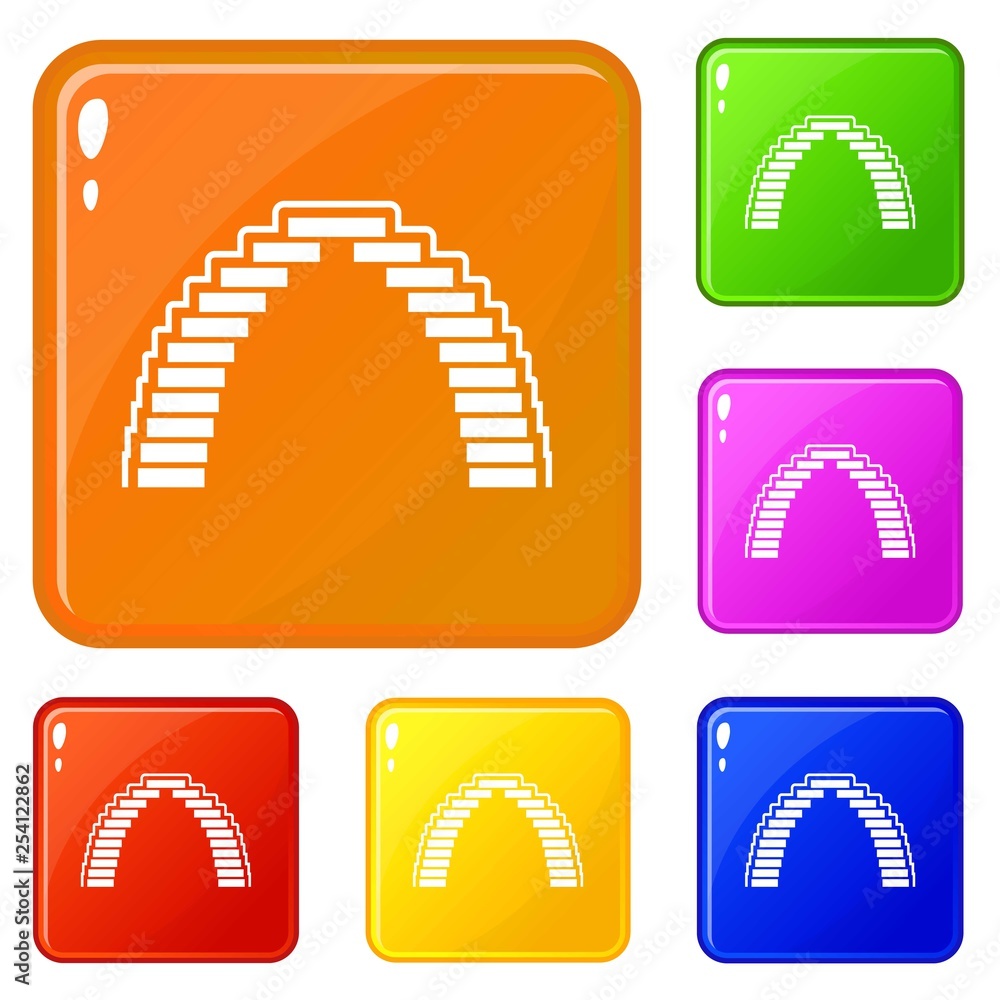 Poster pyramid arch icons set collection vector 6 color isolated on white background