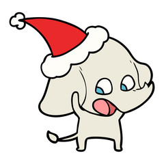 cute line drawing of a elephant wearing santa hat