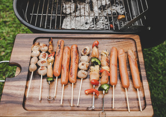 Barbeque on the grill in party at home garden
