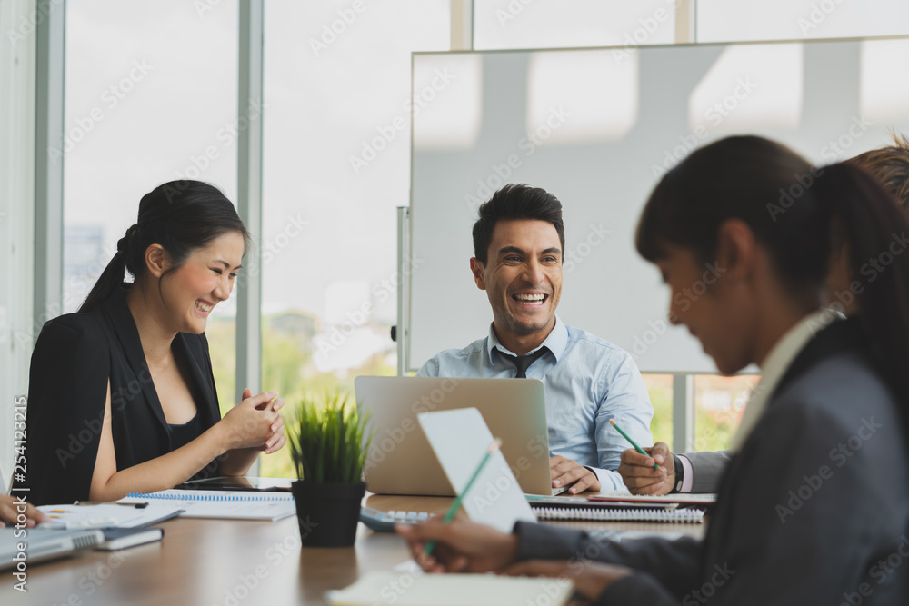 Wall mural happy group of business colleague people meeting to work success at office