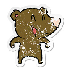 distressed sticker of a laughing bear cartoon