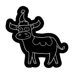cartoon icon of a bull wearing santa hat