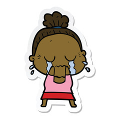 sticker of a cartoon crying old lady
