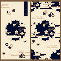 vector light traditional japanese set with card template and pattern design