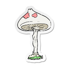 retro distressed sticker of a cartoon mushroom