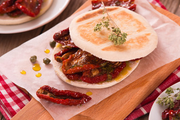 Tigella bread with sun-dried tomatoes.