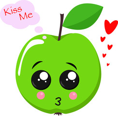 poster with cute apple kiss me - vector illustration, eps