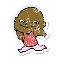 distressed sticker of a cartoon creepy guy