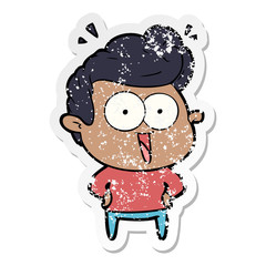 distressed sticker of a cartoon excited man