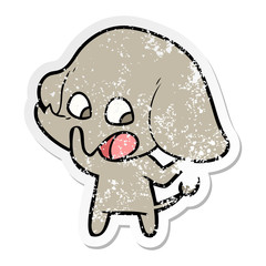 distressed sticker of a cute cartoon elephant