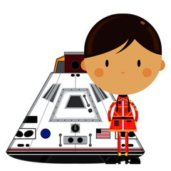 Cartoon Astronaut in Spacesuit with Space Capsule © Mark