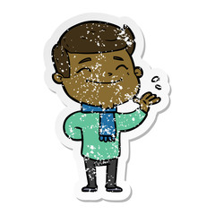 distressed sticker of a happy cartoon man