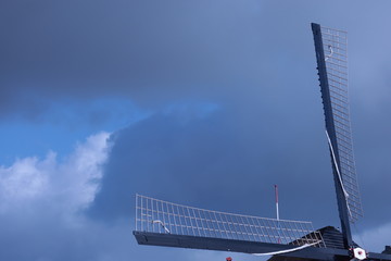 close up of pallets of windmill, sky with clouds background view, kinderdijk netherlands