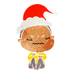 retro cartoon of a annoyed old lady wearing santa hat