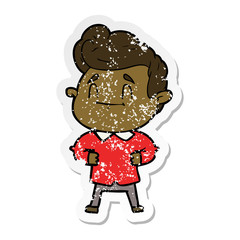 distressed sticker of a happy cartoon man