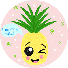 poster with cute pineapple- vector illustration, eps