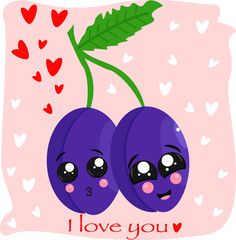 poster with cute plums - vector illustration, eps