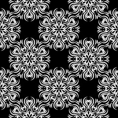  Floral seamless background. Monochrome black and white pattern. Vector illustrationFloral seamless background. Monochrome black and white pattern