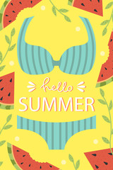 A bright summer card. Greeting card. Beach party. Vector design concept for summer party.
