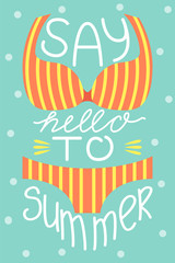 Cutr poster of summertime. Vector design concept for summer. Say hello to summer