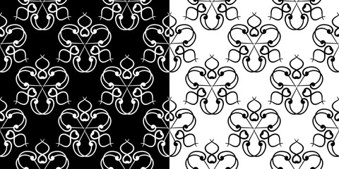 Abstract seamless backgrounds compilation. Black and white monochrome patterns