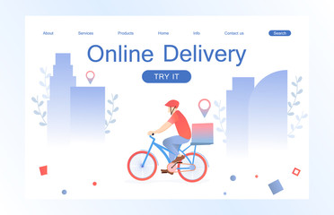 Landing page template of Online delivery service. Concept of web page design for website and mobile website. Vector illustration in flat style.