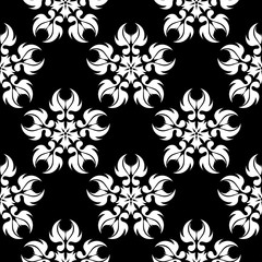  Seamless pattern. Black flowers on white floral background