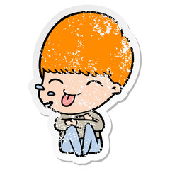 distressed sticker of a cartoon rude man