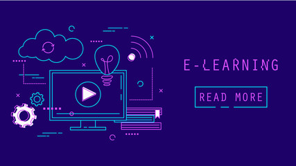 E-learning web banner. Online education and training.