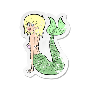 retro distressed sticker of a cartoon mermaid