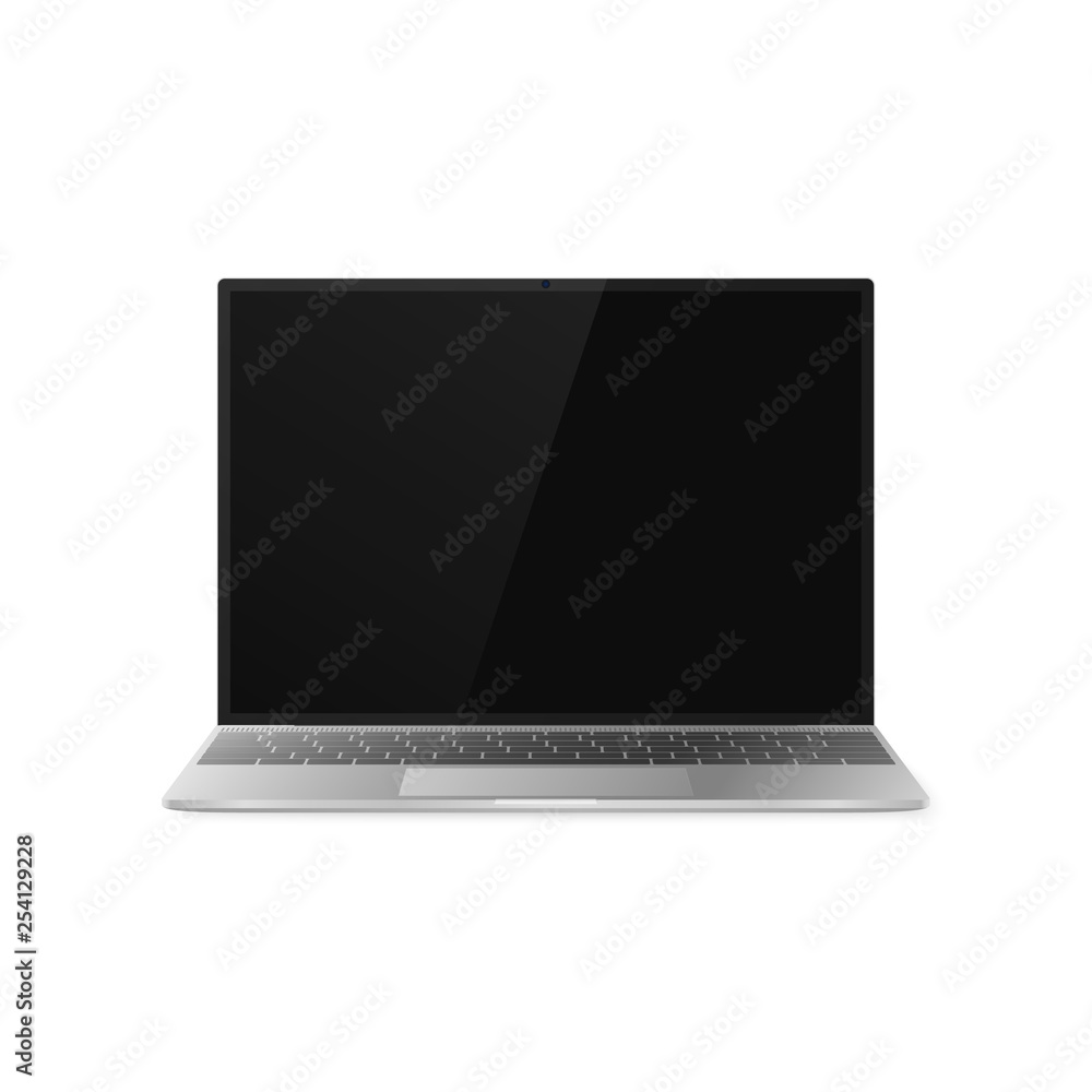 Poster laptop front view. laptop with shadow isolated on white background. laptop design with black display